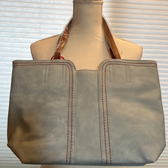 Montana West Top Handle Vegan Leather Tote Bag, NWT, Lt. Blue - Picture 9 of 10